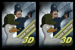 Duck-tective poster (3D cross-eyed) How to watch stereoscopic
