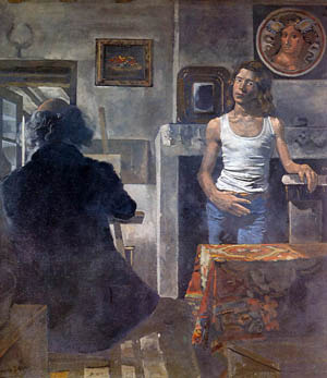 yiannis-tsaroychis:  Self portrait of painter with his model,