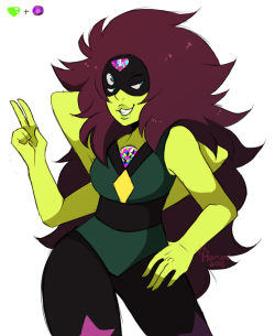 I did a Peridot + Amethyst fusion, Mystic Topaz ~ based off this