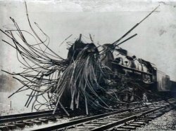 steampunktendencies: A steam train after a boiler explosion.
