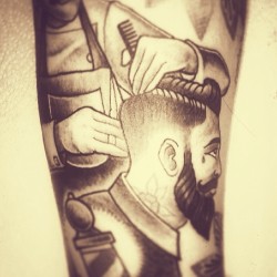 vintagebarbershop:  @mikeando88 Boss tattoo! #barber #barberlife