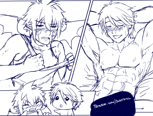   Sketching the doujinshi i’m publishing in my patreon! Part of the page 06, I’m finally starting to enjoy it~~ (And I love Zack chibiiii)  Sorry for the censorship!