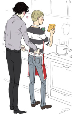 (sherlock’s thinkin about how the apron matches john’s