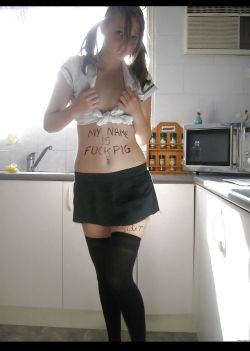 slavetrainer11:    Yes write degrading things on your body. Look