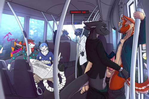 paws-in-play:[â™¥]  I showed drawings of train rides, and I wrote about a boy and girlâ€™s bus ride. So here is a guy furry bus ride for you and they donâ€™t care that about being seen.Â 