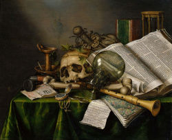classic-art:Still Life with Books and Manuscripts and a SkullEdwaert