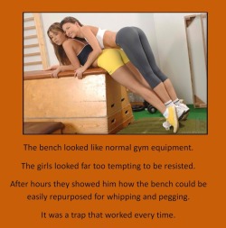 The bench looked like normal gym equipment.The girls looked far