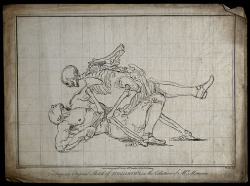 wrestlingisbest:   A skeleton (death) wrestling with a man, the