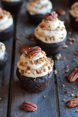 sweetoothgirl:  Chocolate Bourbon Pecan Pie Cupcakes with Butter