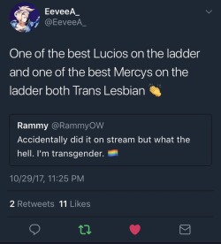 evune:  One of the best Mercy and Lucio players are trans lesbians,