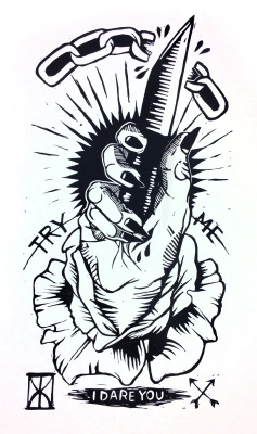 lioneater:  Try Me linocut by Izzy Jarvis, made for my bestie’s