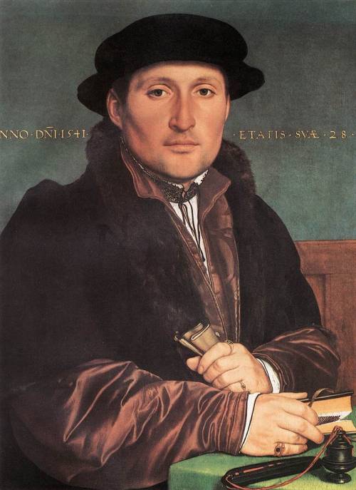 artist-holbein:  Unknown Young Man at his Office Desk, 1541,