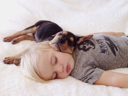 gaksdesigns:  Toddler naps with his 2-month-old puppy every day.