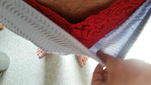 pantiecowboy:Me Love the red panties and delicious cock pantiecowboy!