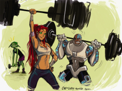 gretlusky:Gym buddies <3inspired in this sexy starfire~