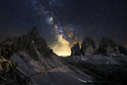 just–space:  Milky way over Tre Cime Di Lavaredo by Luca