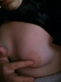 Covering my hard little nipple for my master. Wishing he was