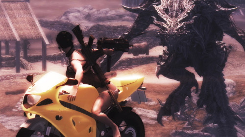 Adarja and Sinclari on sport motorcycles versus a pack of dragons concluding with an epic motorcycle dismount(Adarja’s Body: 63F - 83D) (Sinclari’s Body: 53D - 61D)