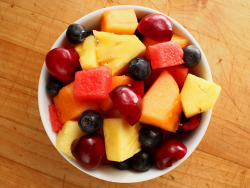 garden-of-vegan:  Fruit salad: watermelon, cantaloupe, pineapple,