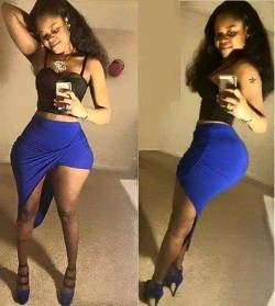 thickebonybooty:  Thick black babe in tight blue skirt  Click