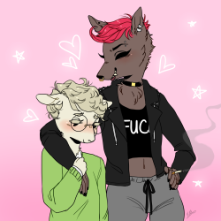 kittyie:  hardcore punk wolf and her nerdy sheep gf !! 