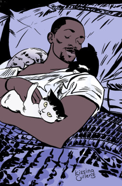 kissingcullens:[image:  Sam Wilson lies in bed, holding a white