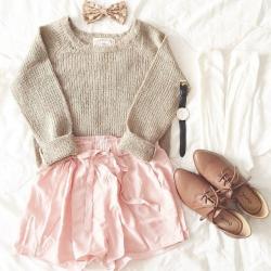 beautifulhalo-official:  Chunky Knit Sweater && Pink Skort