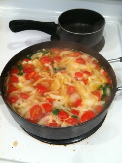 Making the one-pot pasta I saw on tumblr the other day. Holy