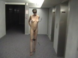 hotelhallwaynudes:  In front of the elevators, hands tied in