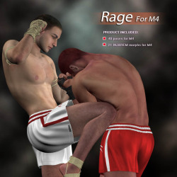 Looks like we have fightin’ fever here at Renderotica! Check out Halycone’s new Rage Poses for M4! Boxing poses for M4 with realistic facial morphs to illustrate punch impacts. You Get 40 poses for M4 21 INJ&amp;REM poses for M4. And that’s not