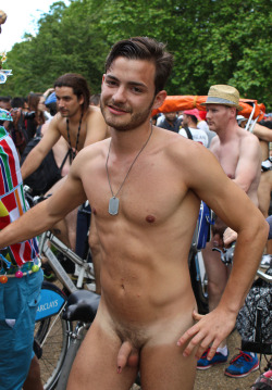 publiclynude:  http://www.tumblr.com/blog/publiclynude  The World Naked Bike Ride - London 2014  A peaceful, imaginative and fun protest against oil dependency and car culture. A celebration of the bicycle and also a celebration of the power and individua