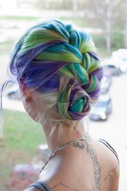 hairchalk:   Purple, green, turquoise, lavender hair in a French