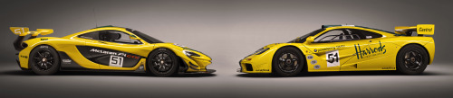 carsthatnevermadeit:  What a difference 20 years makes Left McLaren F1 GTR,Â 1995; right McLaren P1 GTR, 2015