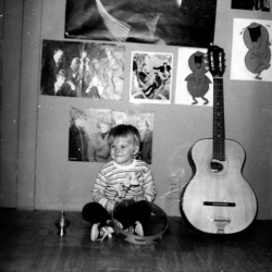 rezeew:  A young Kurt Cobain playing tambourine. A two-year-old