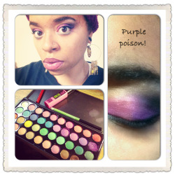 Pink and purple eyeshadow with purple lips. Brows done with maybelline