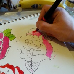 Copying another flower. #flowers #americantraditional #rose #pentelbrushpen