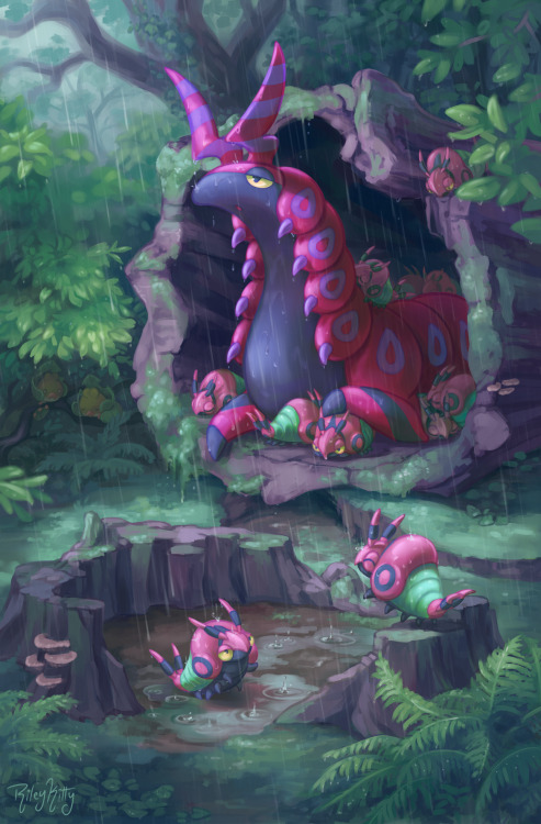 rileykitty: It’s a rainy day for scolipede and her little ones.