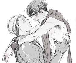 Erwin and a captured Levi (little Eruri version of the Knight