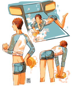 sevenfivetwo: â™« at the LION WASHÂ â™« I figured since the cryogenic pods donâ€™t clean themselves, the lions probably donâ€™t either?? (thanks to the alteans B) LOL) so now hereâ€™s lance in some fancy booty shorts bc why not ;;; for me, drawing lance