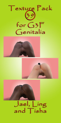 Textures for: Jael, Ling and Tisha.  Now your character is complete!!  With these new textures, you can use the GENESIS 3 FEMALE GENITALIA with your character in a simple and easy way! Compatible with Daz Studio 4.8 and up! Iray Texture Pack 39 For G3F