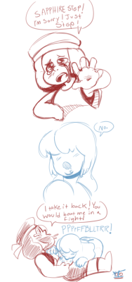 yotomore:  Some SU Doodles featuring Ruby n’ Sapphire. 