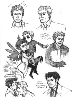 Finished page of those angel!Cas/demon!Dean doodles from earlier