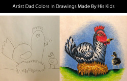 tastefullyoffensive:  Artist Dad Colors Drawings Made by His