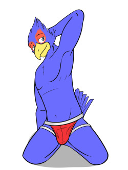 Falco posing in a jockstrap type underwear.