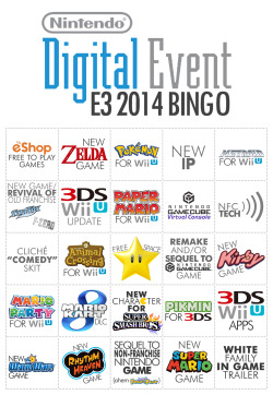 hocotate:  here’s my E3 Bingo card for Nintendo!!! 