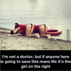 9gag:  CPR to drowning man by girls