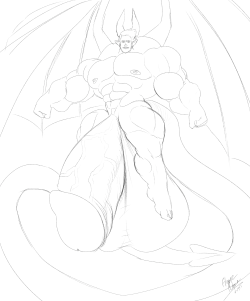 Sketch of a big, muscly incubus dude!ForÂ caffeinatedomniplex, who was the first to correctly answer that little post I made last week.
