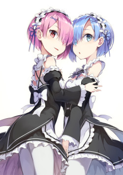 ram and rem (re:zero kara hajimeru isekai seikatsu) drawn by