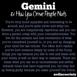 zodiacsociety:  Gemini and how you drive people nuts. 