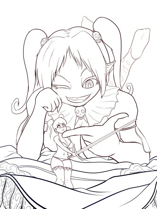 xanafar:  The little half-imp girl Naran used her shrinking powers against the swordwoman Alise. Her magical sword, able to change its size at her will, but bound to Alise’s actual size, is a fancy tootpick for now-not-so-little Naran. I doubt people